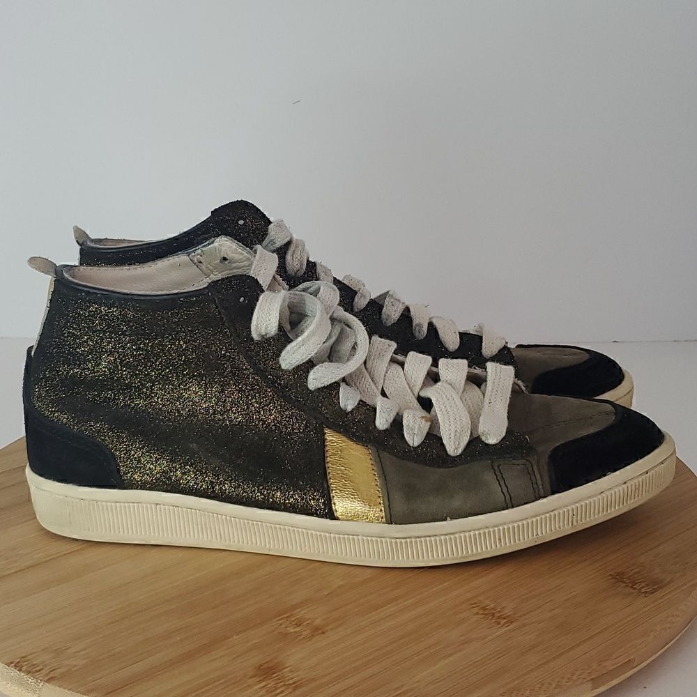 Cotelac Sawa Black Gold Leather Sparkly Hi Top Sneakers Size 40